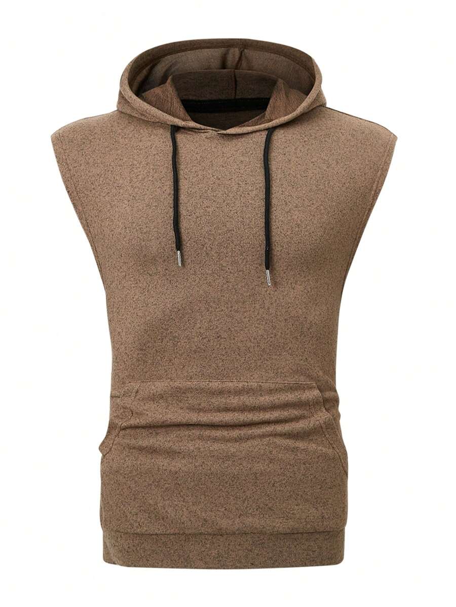 Manfinity Homme Camiseta sin mangas con capucha y cordón para hombres de unicolor - Camel - Ver 1