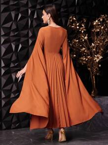 Modelyn Women's Glitter Fringed Hollow Out Cape Sleeve Bodycon Dress,Elegant Evening Party Dress Long Evening Dresses - Orange - View 2