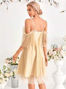 SHEIN Belle Bridesmaid Ruffle Sleeve Solid Color Formal Dress For Adults - Apricot - View 2