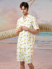 Manfinity VCAY Men's Casual Knitted 2pcs/Set With Fun Banana Pattern - White - View 6