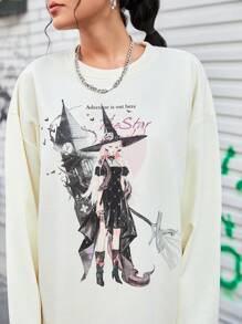 Streetz SHEIN Sport Women's Cartoon Printed Drop Shoulder Sleeve Outdoor Sweatshirt