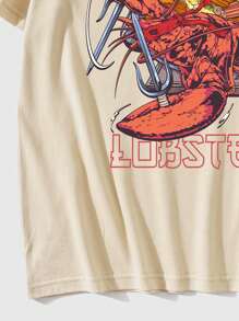 Fire faster_ Art 男款花押字龍蝦印花短袖 T 卹