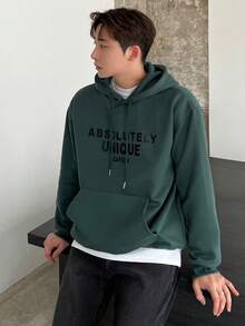 DAZY Nam Slogan In Dây rút Hoodie - màu xanh lá - Xem 6