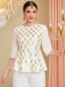 Divindia 女士花卉印花金箔細節短上衣