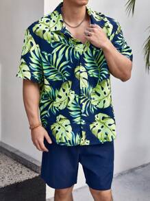 Manfinity RSRT 2 cái/bộ Nam Nhiệt đới Thực vật In Ngắn tay Áo sơ mi Bộ - Nhiều màu - Xem 1