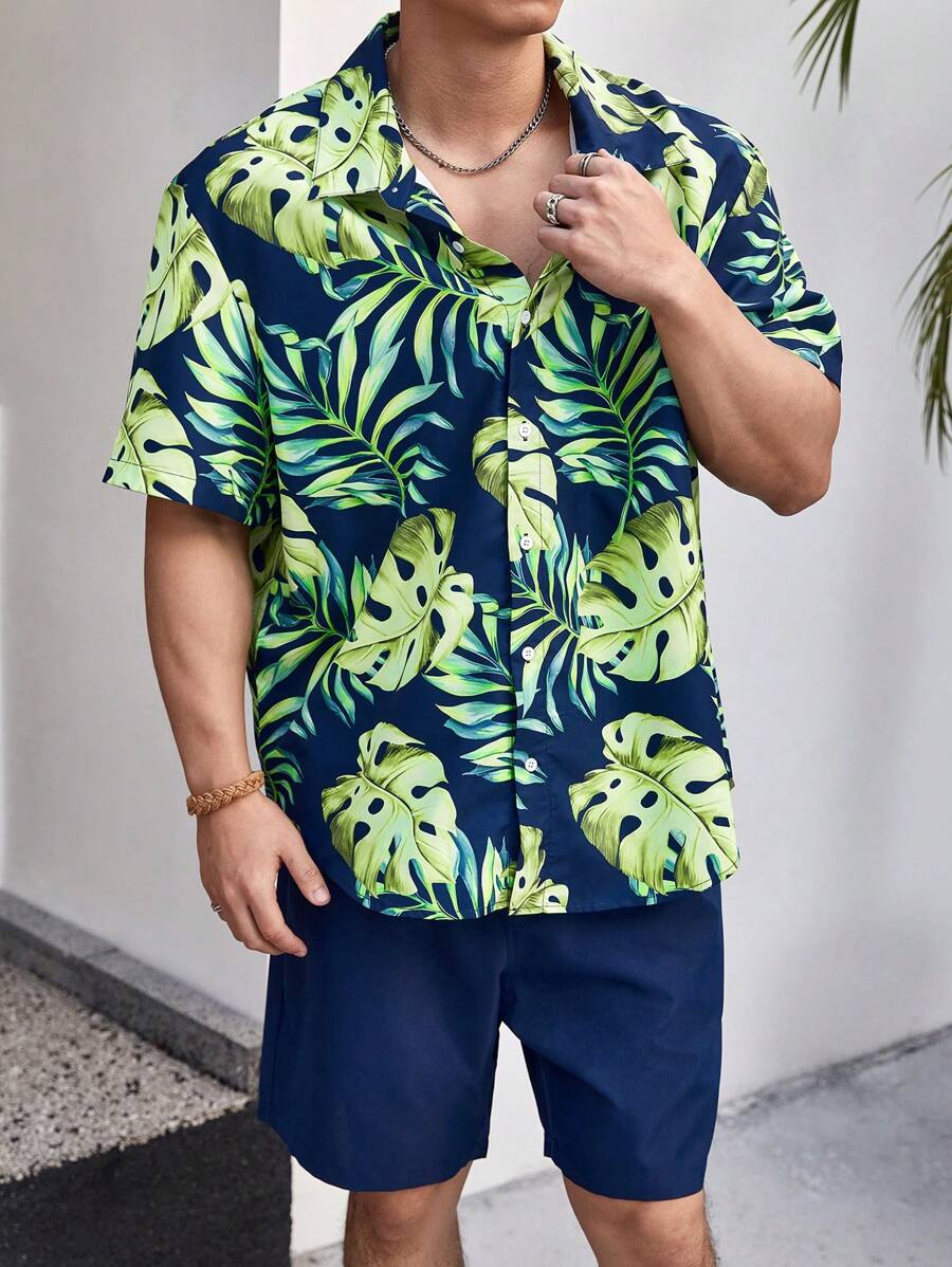 Manfinity RSRT 2 cái/bộ Nam Nhiệt đới Thực vật In Ngắn tay Áo sơ mi Bộ - Nhiều màu - Xem 1