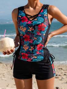 Swim Lushoire Ladies' Tropical Print Patchwork Bikini Set - Multicolor - View 1