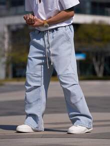 Manfinity Hypemode Pantalones De Mezclilla Con Cordón De Talla Grande Para Hombres - Azul - Ver 3