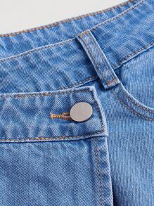 SHEIN MOD Women's Denim Wrap Skirt With Frayed Hem - Light Wash - View 3