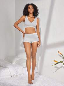 Ocili Leisure Extremely Stretchy Seamless & Skin-Friendly Removable Padding Comfortable Solid Rib Bra Gray - Grey - View 9