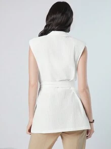 Mulvari Ladies' Sleeveless Monochromatic Blazer - White - View 2