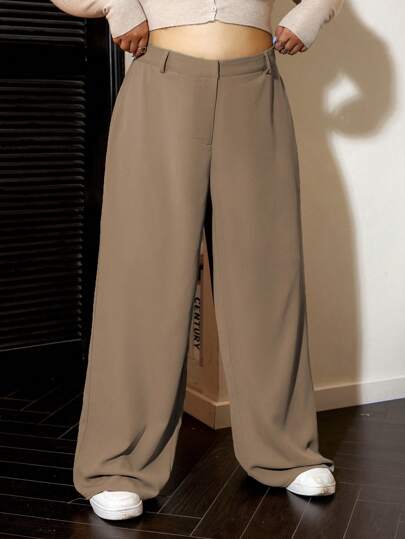 SHEIN EZwear Plus Solid High Waist Wide Leg Suit Pants Graduation,Back To School,Teacher Outfits For Women In Fall/Winter