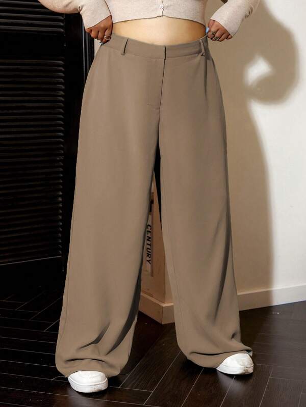 SHEIN EZwear Pantalones anchos de cintura alta de un solo color, ideales para graduaciones, regreso a la escuela y atuendos de maestras en otoño/invierno