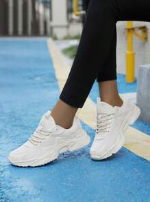 2024 Spring & Autumn New Casual Sports Shoes, Breathable Sneakers, Fashion Soft Sole Running Shoes, Women Flat Shoes - Beige - View 1