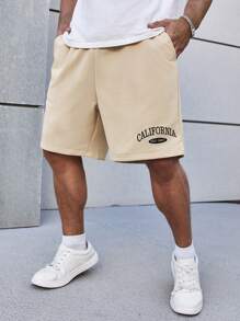 Manfinity Homme Shorts Imprimés Avec Lettres Pour Hommes De Grande Taille - Kaki - Voir 7