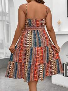 Breezaya Váy dây mảnh in họa tiết Boho cỡ lớn cho mùa hè - Đỏ - Xem 2