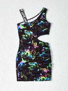 SHEIN Leap Crew 青少年女孩街头风格针织肩带运动连身裙 - 黑色 - 查看 2