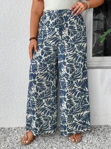 SHEIN Frenchy Kích thước lớn Quần ống rộng In Giường đôi Hoa Và Thực vật Mùa hè In - Nhiều màu - Xem 1