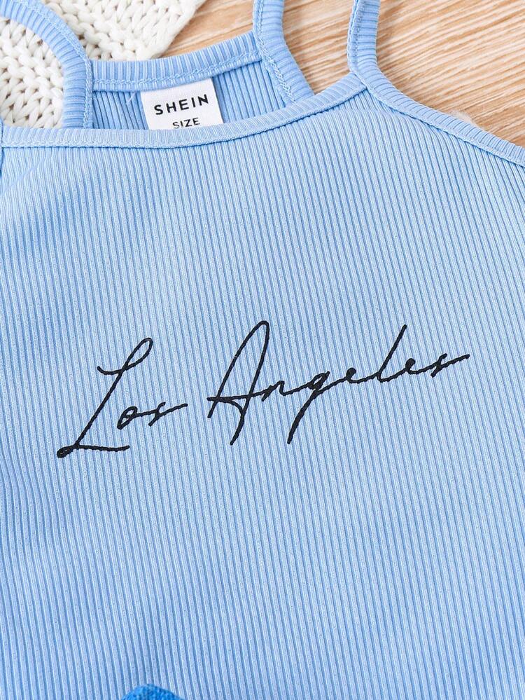 Baby Girl Casual 3pcs White Long Sleeve Shirt, Letter Floral Camisole, Denim Flared Pants Outfits