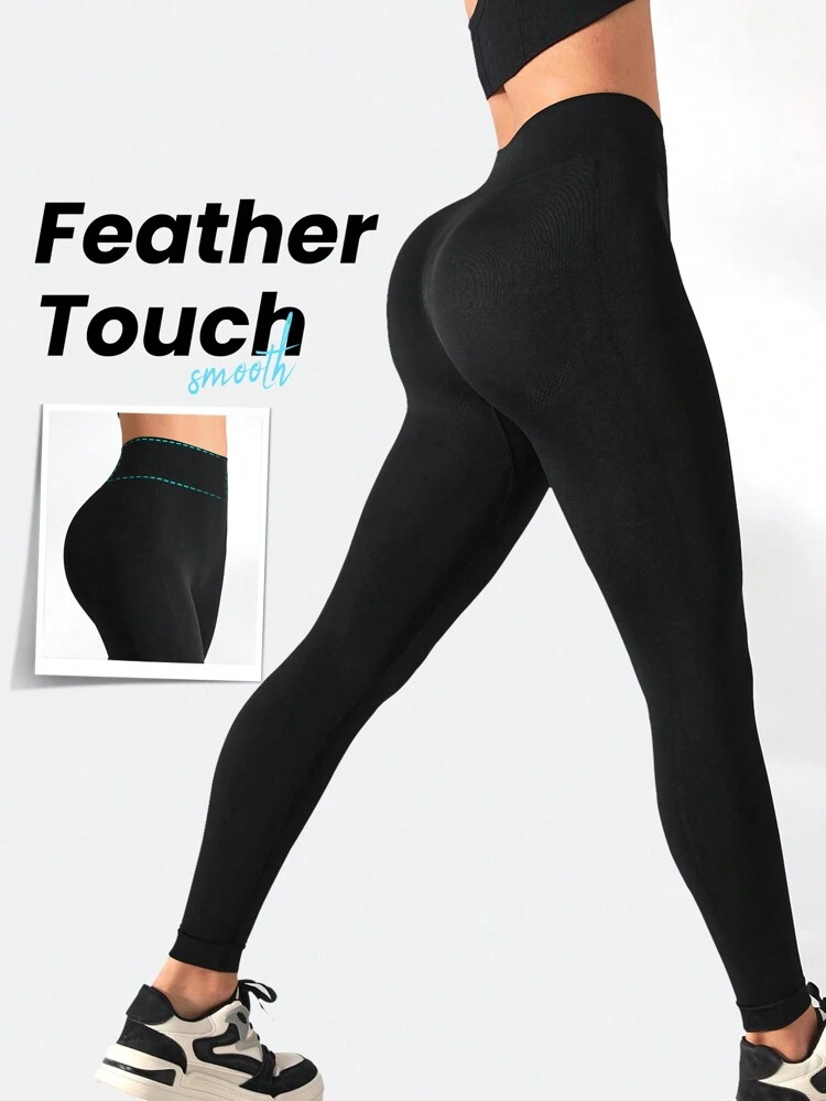 Women's Solid Color Wide Waistband Athletic Leggings