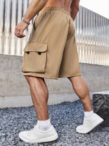 Manfinity Homme 男士加大號寬鬆休閒工裝短褲 - 卡其色 - 查看 4