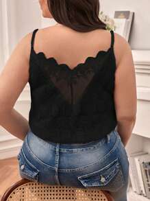 SHEIN Frenchy Kích thước lớn Của phụ nữ Cắt vỏ sò Dây đeo Mì Ý  Áo ba lỗ - màu đen - Xem 6