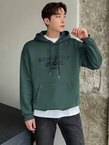 DAZY Nam Slogan In Dây rút Hoodie - màu xanh lá - Xem 4