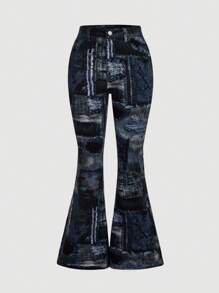 SHEIN ICON Women's Flared Jeans With Printed Design - Multicolor - View 1