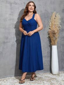 SHEIN SXY Plus Size Women's Denim Cami Dress - Dark Wash - View 6