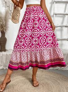 EMERY ROSE Falda con estampado floral de bloques de color y volantes para mujer, otoño para mujer - Rosa Fucsia - Ver 4