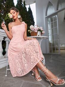 Simplee Women's Lace One Shoulder Dress - Pink - View 1