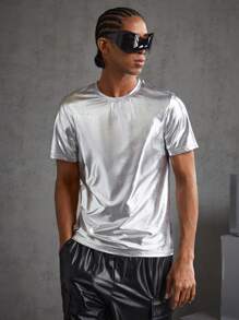 Manfinity VCAY 針織休閒短袖上衣亮面布褲2條/套 - 彩色 - 查看 6