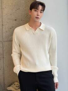 DAZY Men Solid Ribbed Knit Jumper - Apricot - View 9