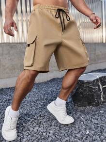 Manfinity Homme 男士加大號寬鬆休閒工裝短褲 - 卡其色 - 查看 7