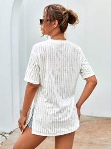 SHEIN Essnce 純色材質休閒t卹 - 白色 - 查看 3