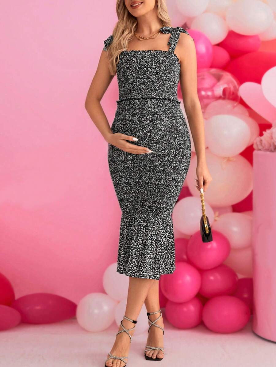 SHEIN Maternity Floral Two-Piece Set - Black - View 1