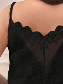 SHEIN Frenchy Kích thước lớn Của phụ nữ Cắt vỏ sò Dây đeo Mì Ý  Áo ba lỗ - màu đen - Xem 7