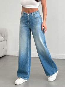 EURMUSE Casual Wide-Leg Jeans - Medium Wash - View 5