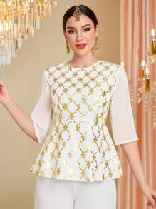 Divindia 女士花卉印花金箔細節短上衣