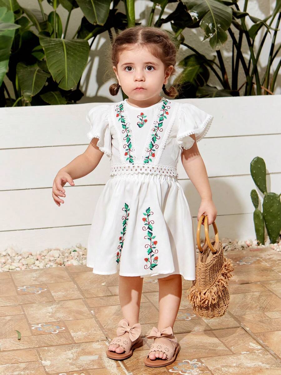 SHEIN Bộ áo không tay họa tiết hoa đi nghỉ mát giản dị cho bé gái và chân váy cạp chun - trắng - Xem 1