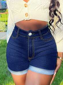 Quần short denim nữ dáng suông, dễ phối đồ, có túi, thích hợp cho mùa hè. - Rửa tối - Xem 3