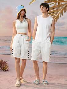 Manfinity VCAY Men's Striped Woven Casual Shorts - Black and White - View 4