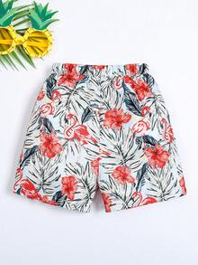 SHEIN 1 Miếng Chàng trai trẻ Giải trí Nhiệt đới Lá & Chim hồng hạc In Lỏng lẻo Quần short , Thích hợp Đối với bờ biển Và Hồ bơi In Mùa Xuân & Mùa hè - Nhiều màu - Xem 2