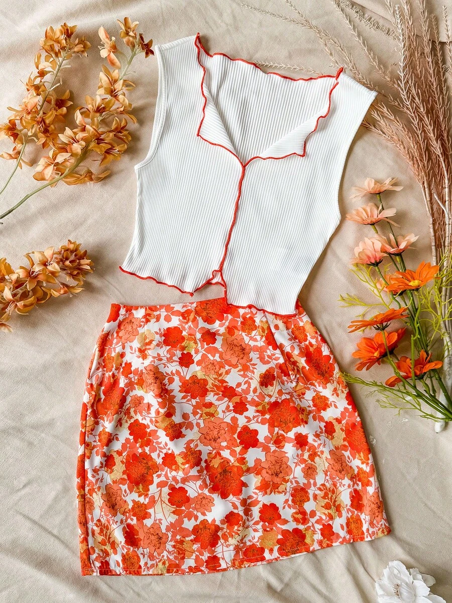 Soleia Women's Casual Vacation Style Sleeveless Top And Mini Skirt Set - Multicolor - View 1