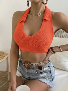 SHEIN Unity Women's Halter Neck Knitted Top - Orange - View 2