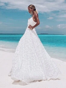 Vestido de unicolor elegante con tirantes de espagueti, adecuado para vacaciones - Blanco - Ver 7