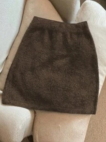 SHEIN Unity Plus Size 3pcs Fluffy Knitted Skirt - Multicolor - View 3