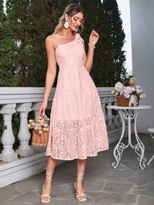 Simplee Women's Lace One Shoulder Dress - Pink - View 4