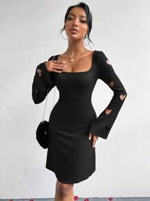 SHEIN Essnce Vestido Casual Con Corte En Forma De Corazón Y Cuello Cuadrado Para El Día De San Valentín - Negro - Ver 5