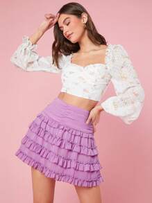 Enchnt Women's Pleated Layered Ruffle Hem Skirt - Mauve Purple - View 1